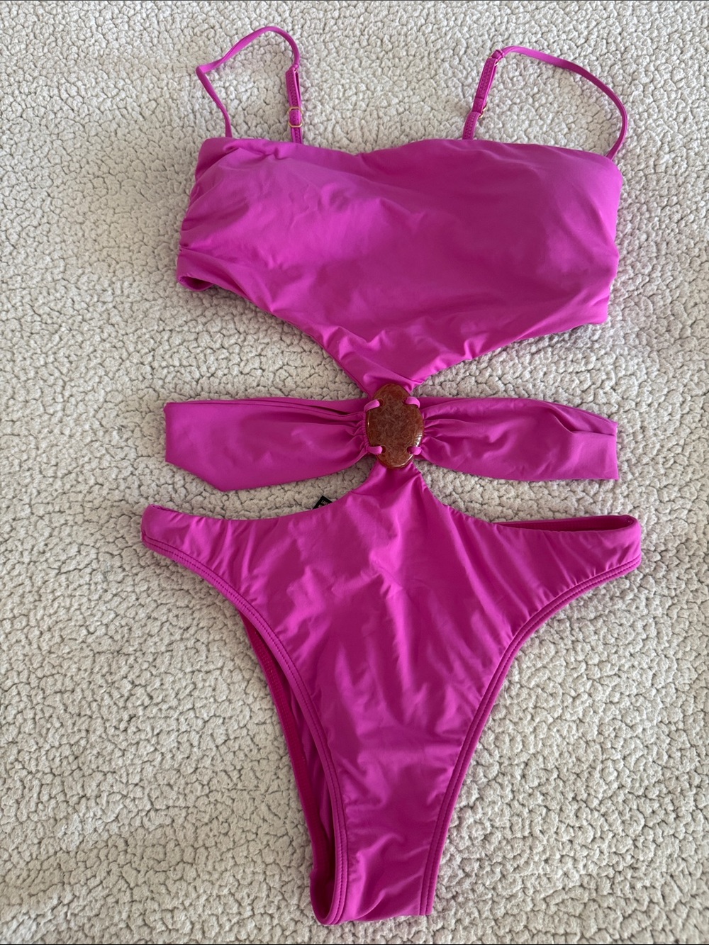 Hot Pink Cutout One-Piece Swimsuit with Decorative Ring